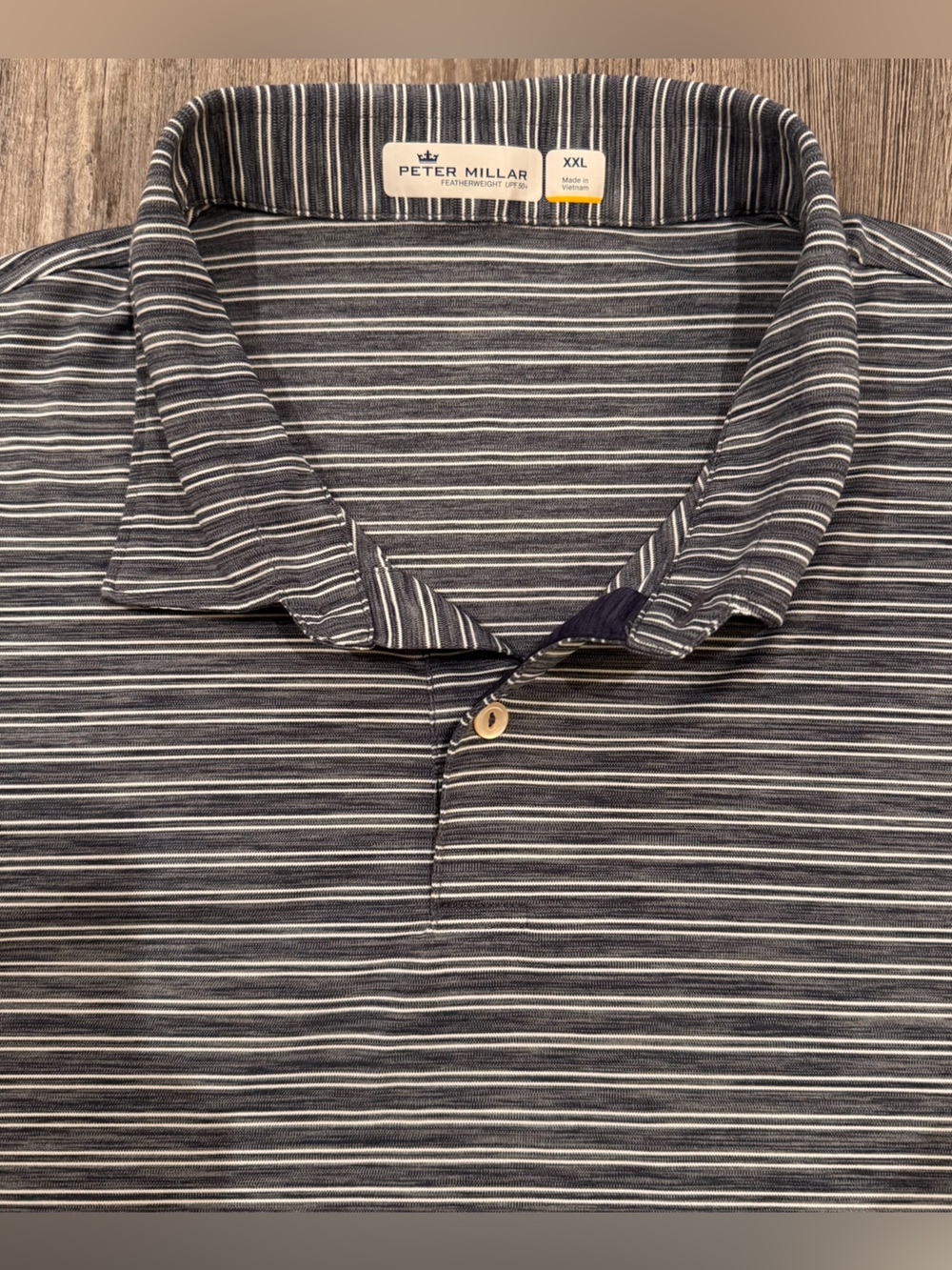 Peter Millar Featherweight Golf Polo Mens XXL Navy White Striped UPF 50+
